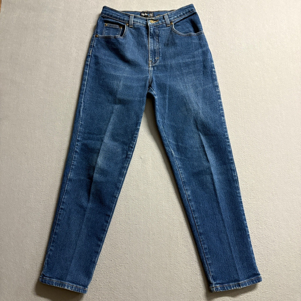 Style & Co Petite High Rise Mom Jeans Womens Size 8P Blue Denim Straight Leg