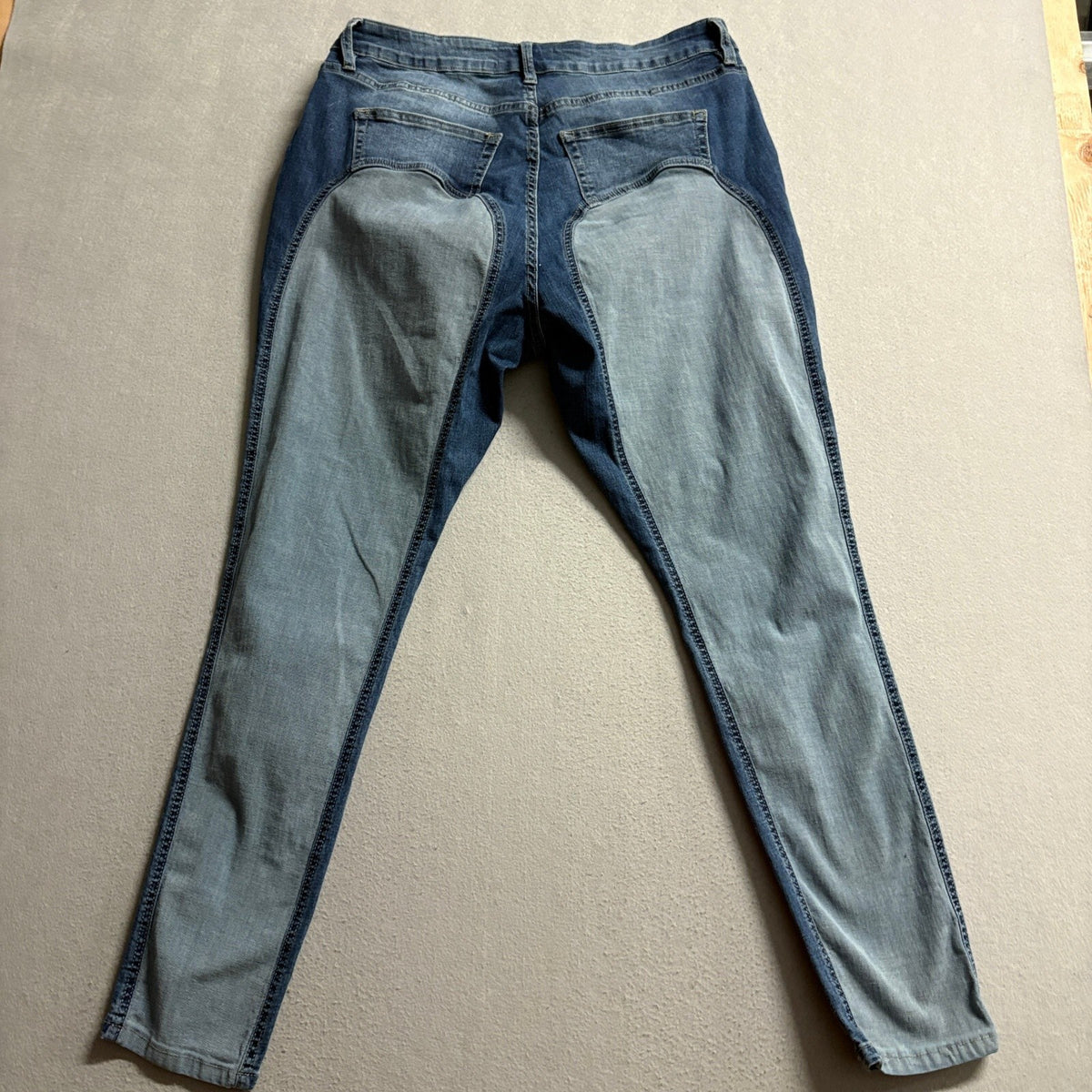 Fashion Nova Two Tone Skinny Jeans Womens Size 16 Blue High Rise Stretch Denim
