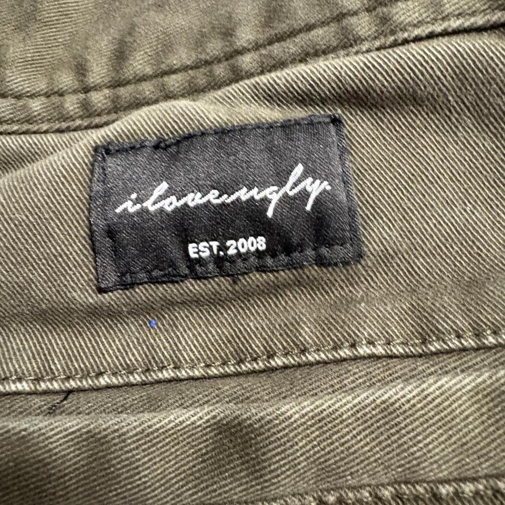 I Love Ugly Cargo Pants Womens Large Green Cotton Blend Cropped Utility