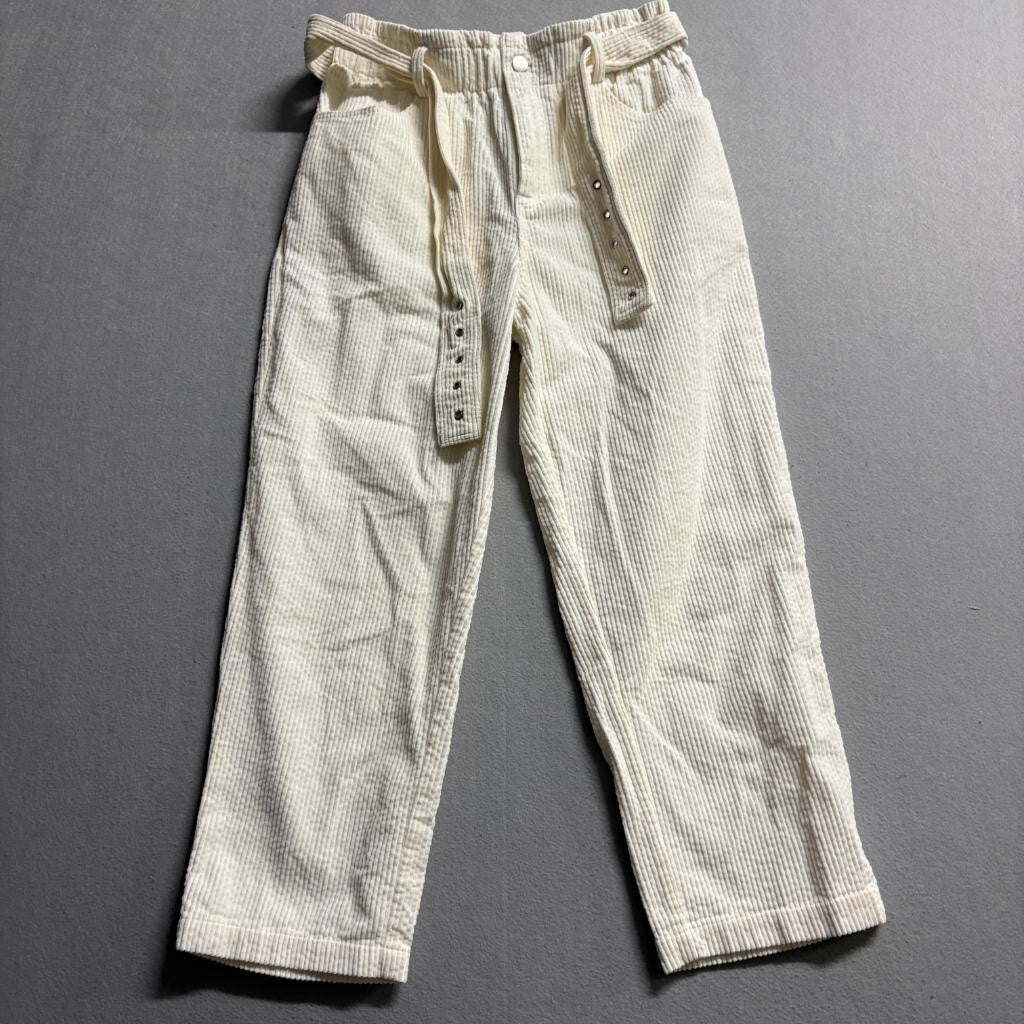 Moon River Corduroy Pants Womens Small Cream Ivory Belted Elastic Waist Cotton