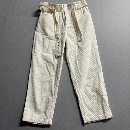 Moon River Corduroy Pants Womens Small Cream Ivory Belted Elastic Waist Cotton