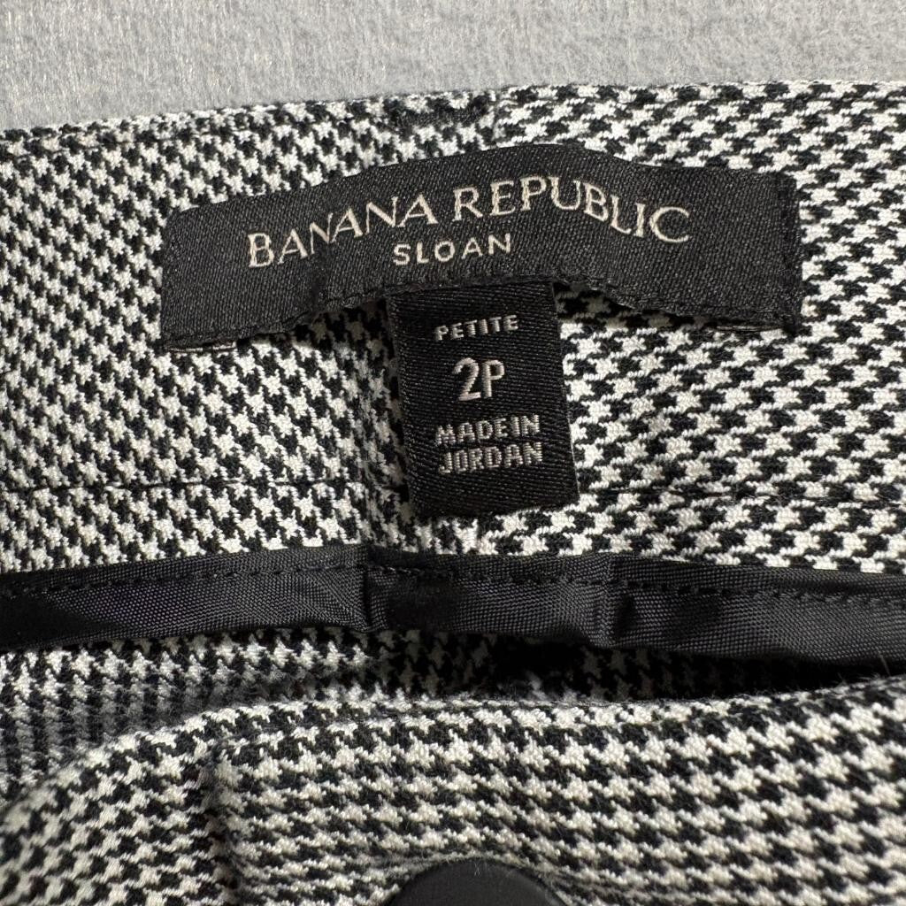 Banana Republic Sloan Pants Womens 2P Black White Houndstooth Raw Hem Crop