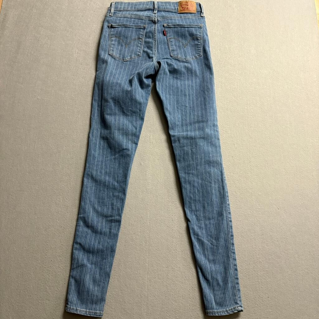 Levis 720 High Rise Super Skinny Jeans Womens 26x32 Blue Striped Denim Stretch