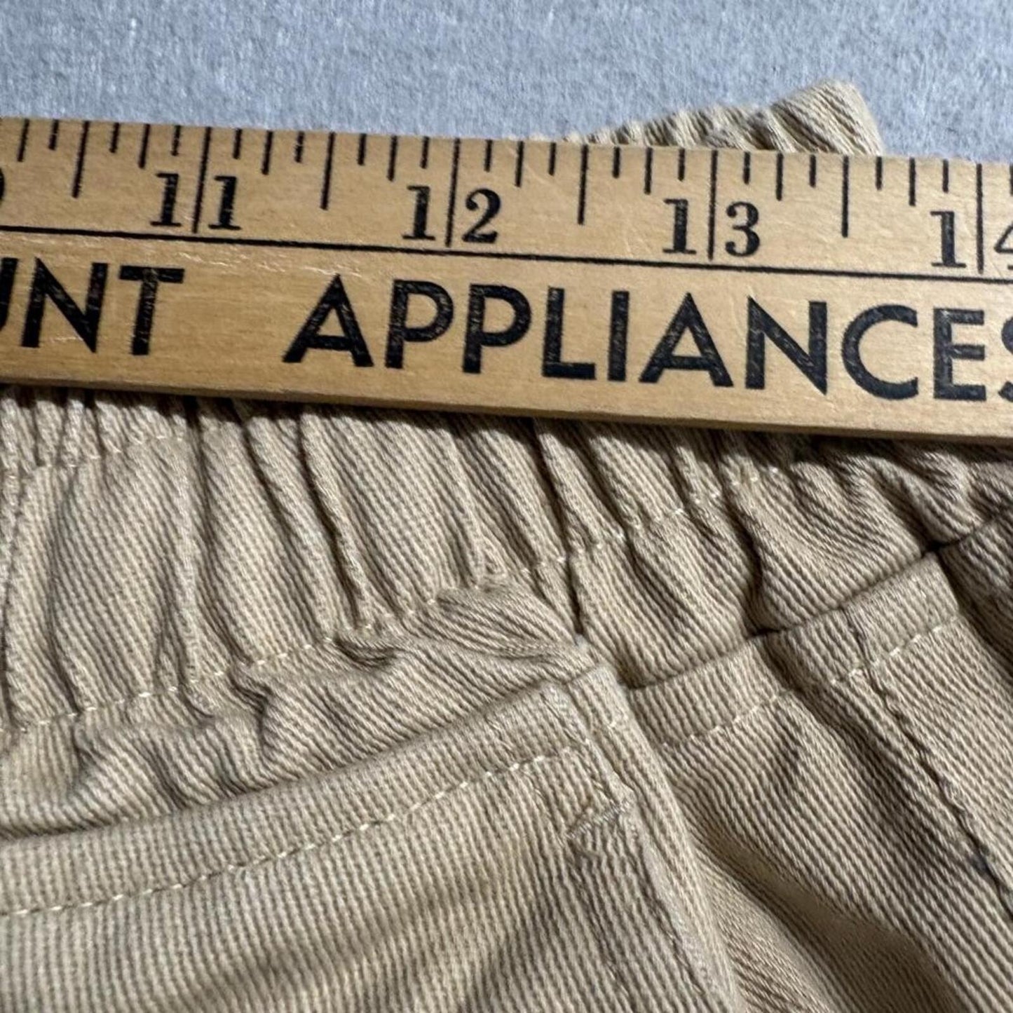 Unbranded Mens Cargo Pants Size L Beige Twill Elastic Waist Drawstring Hem