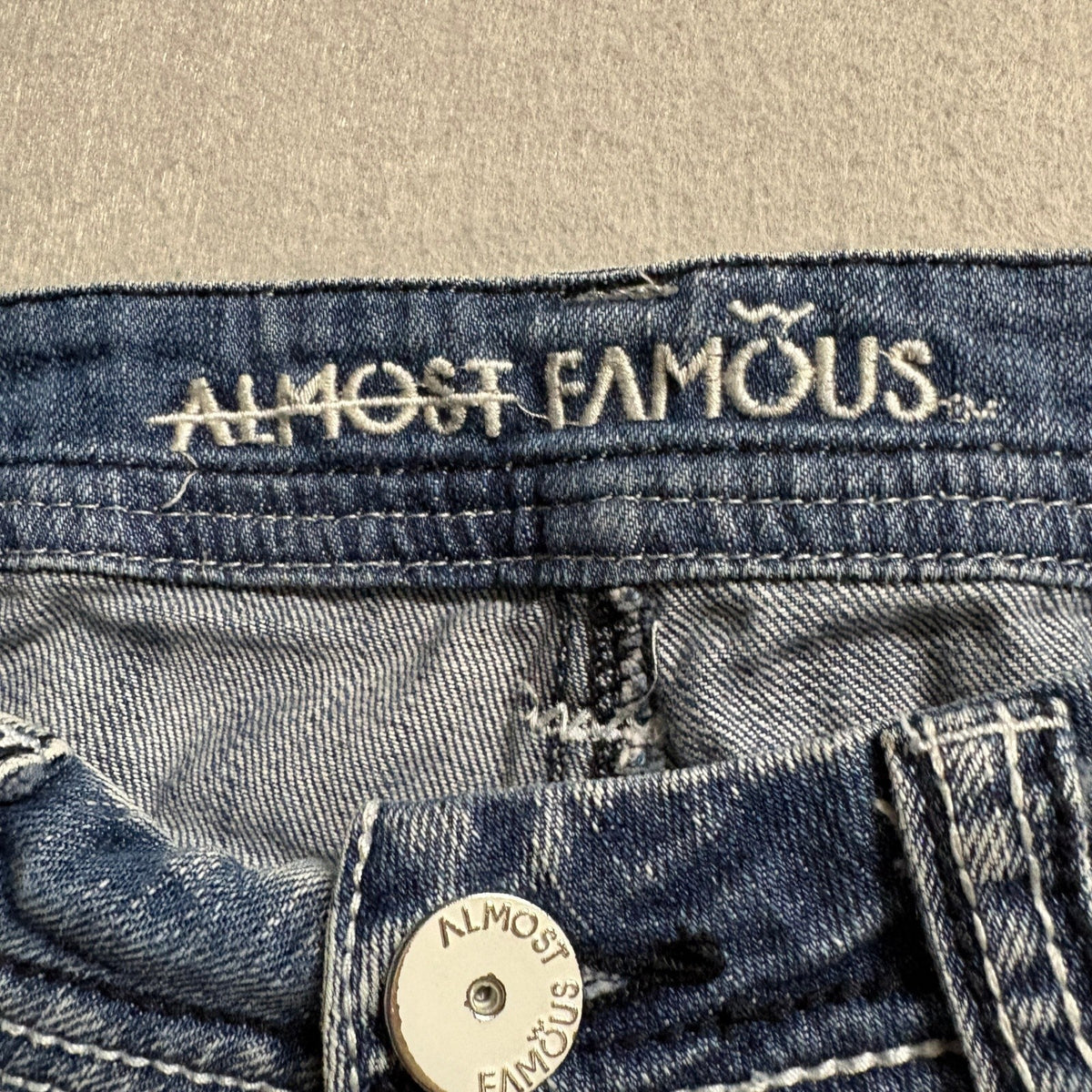 Almost Famous Womens Jeans Size 5 Blue Light Wash Button Fly Cuffed Ankle Denim
