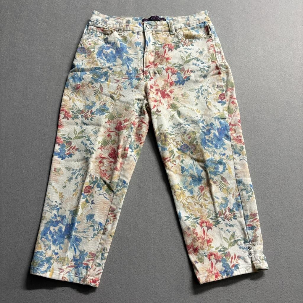 Gloria Vanderbilt Amanda Crop Pants Womens 6 Floral Stretch Denim Capris