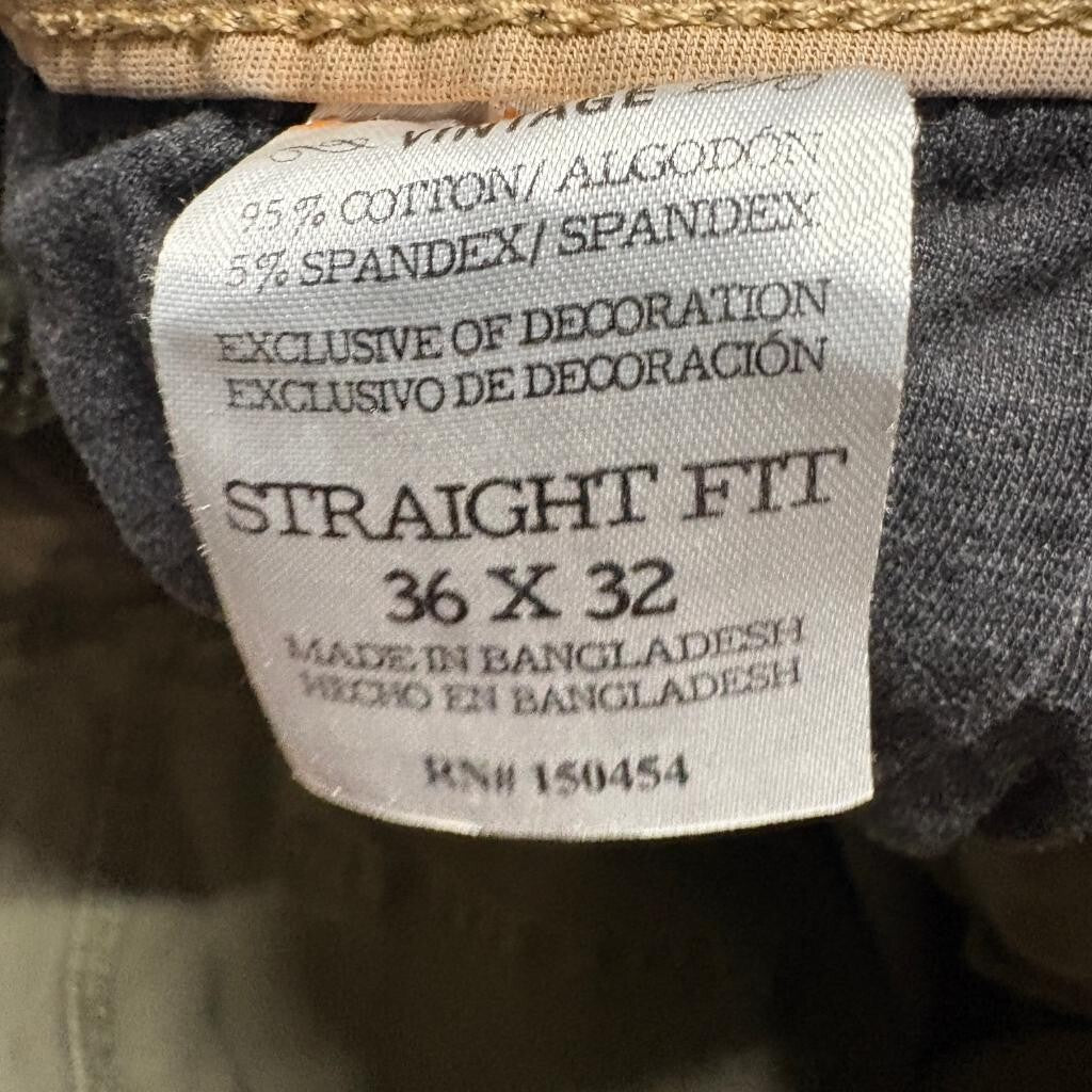 Weatherproof Vintage Mens Straight Fit Pants 36x32 Green Cotton Stretch Chino