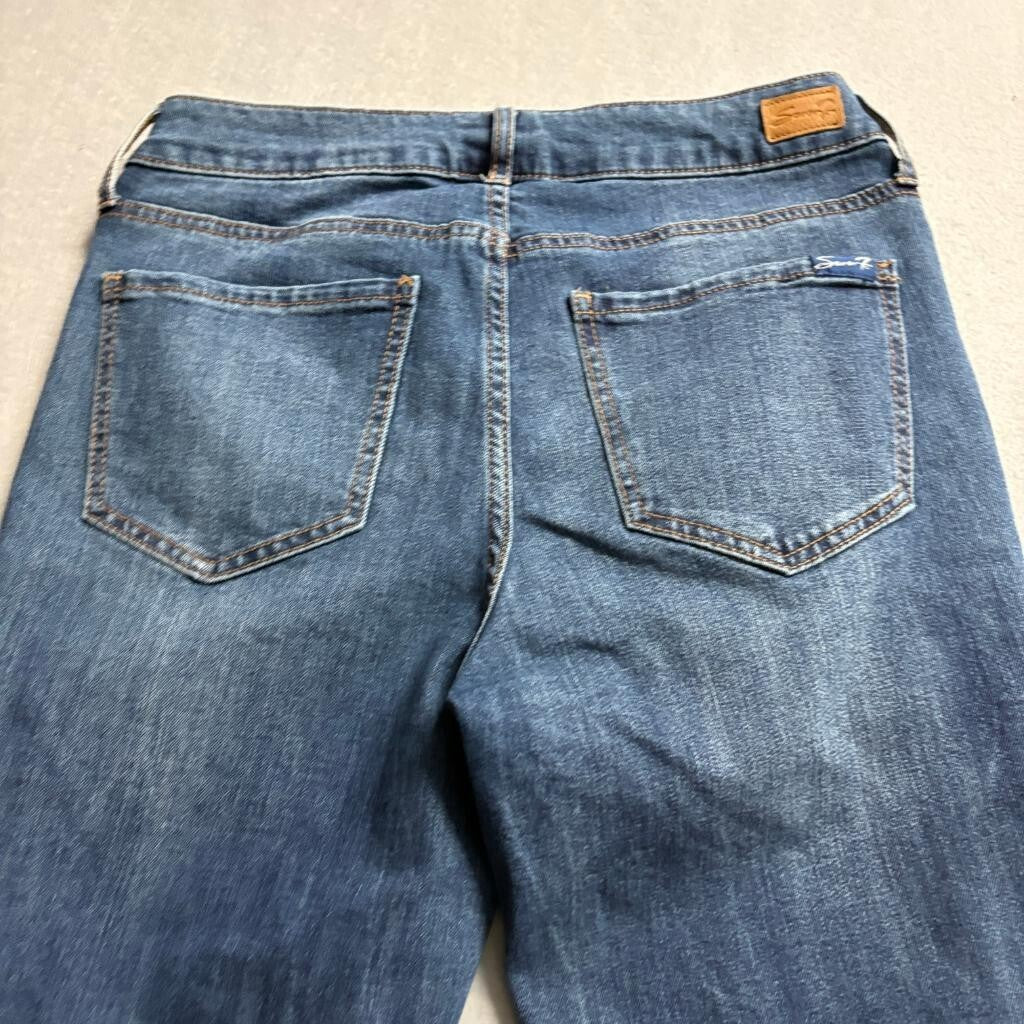 Seven7 Slim Jeans Womens Size 6 Blue Denim Frayed Raw Hem Stretch Mid Rise