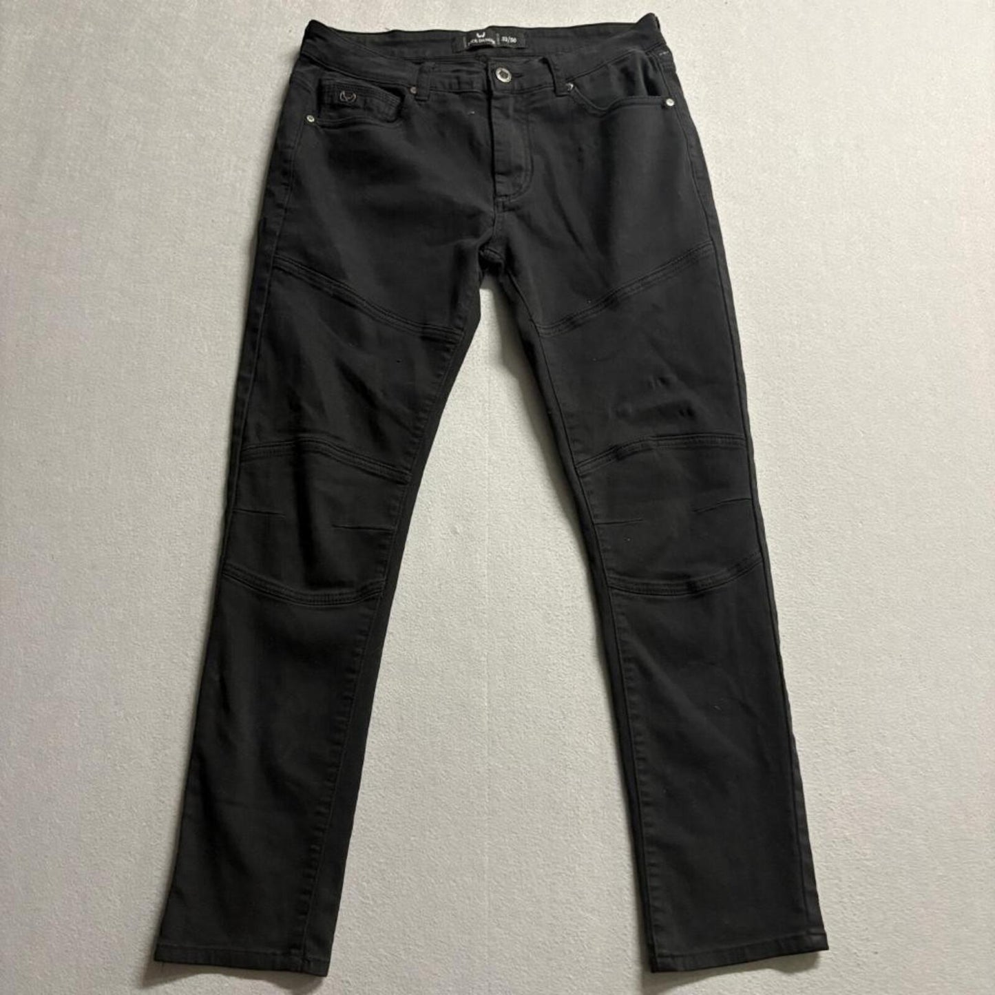 Nick Danger Mens Moto Jeans 32x30 Black Stretch Slim Fit Biker Denim