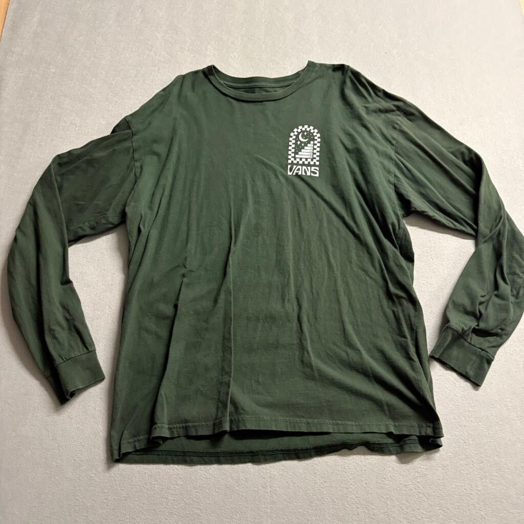 Vans Takin the High Road Long Sleeve Shirt Mens XL Green Graphic Skate T-Shirt