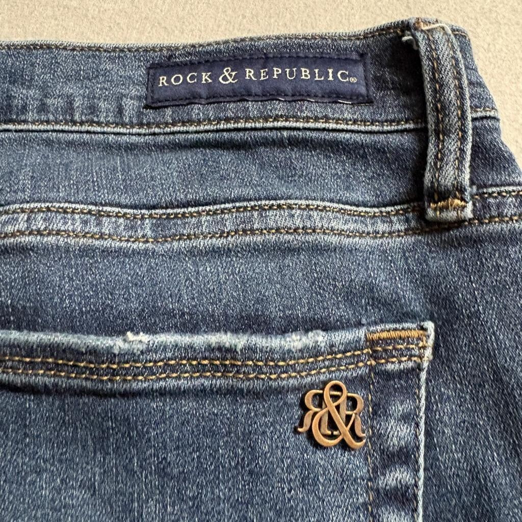 Rock and Republic FIXX Skinny Jeans Womens 16M Blue Denim Distressed R013937
