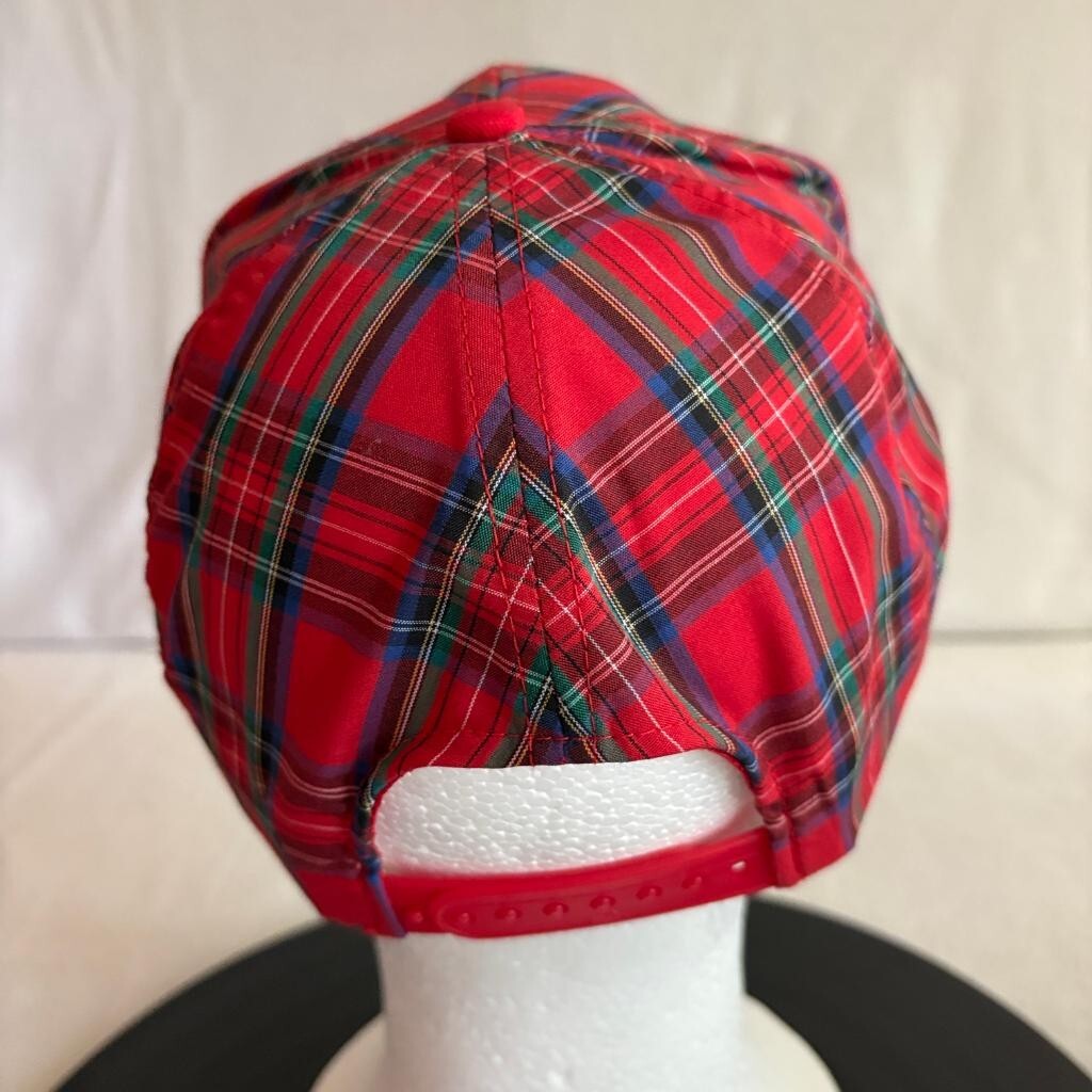 Vintage Swatch Watch Plaid Snapback Hat Mens Red Tartan KC Caps Made in Phils