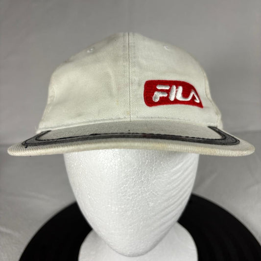 Vintage Fila Snapback Hat Mens One Size White Red Embroidered Logo Made in Korea
