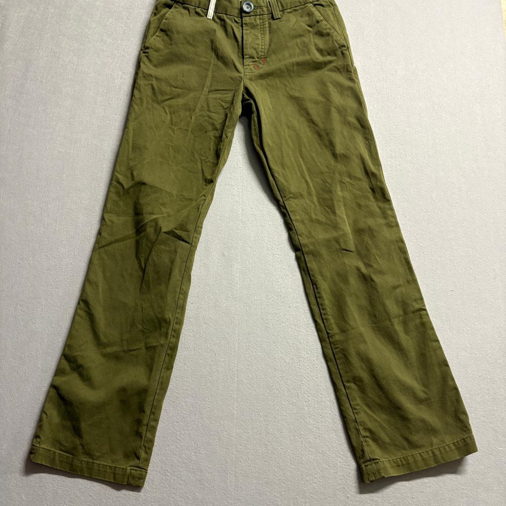 Trovata Boys Chino Pants Size 30 Olive Green 100% Cotton Button Fly Straight Leg