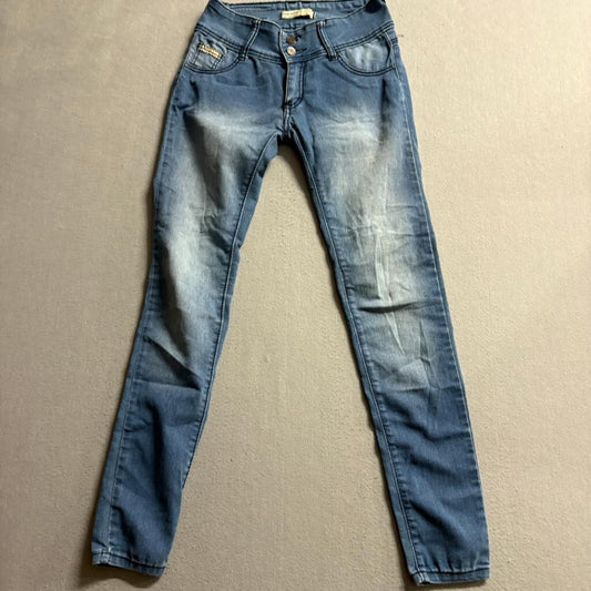 Bershka BSK Denim Collection Skinny Jeans Womens Size 26 Blue Stretch Low Rise