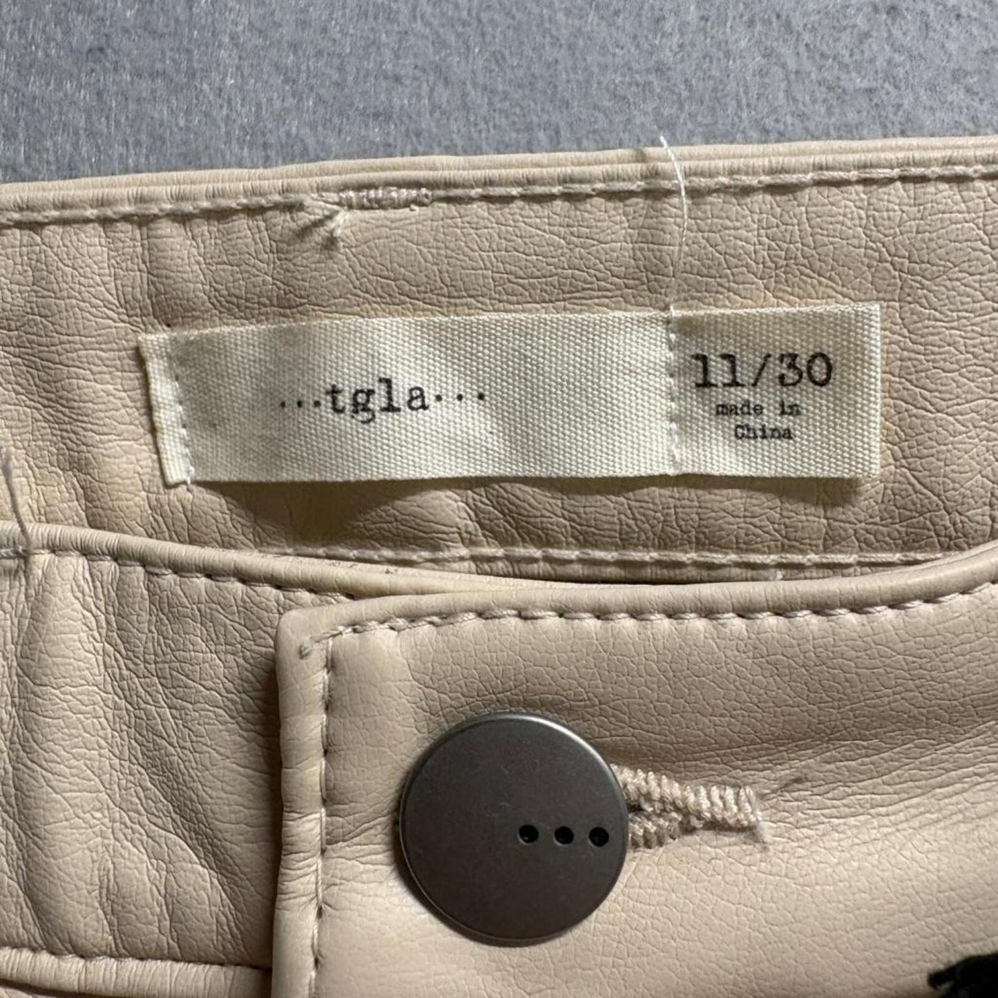 Tgla Faux Leather Cargo Pants Womens 11/30 Beige Wide Leg High Rise NWT