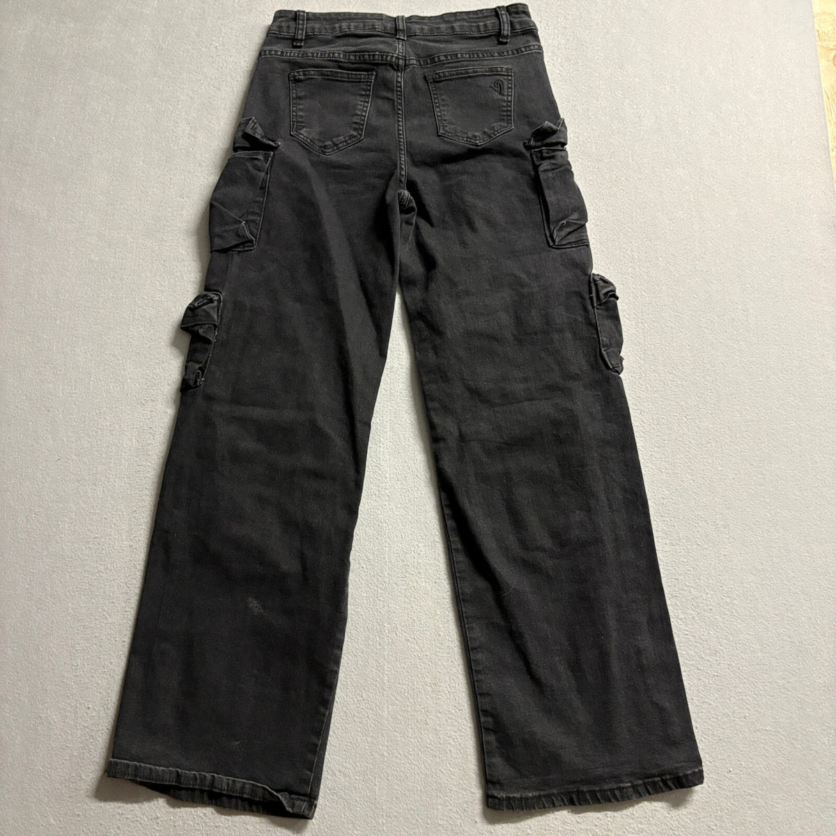 VIP Jeans Womens Size S 27 Black Multi Pocket Cargo Denim Pants Stretch Wide Leg