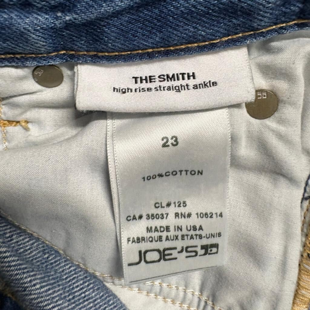 Joe's Jeans The Smith High Rise Straight Ankle Rhinestone Distressed Blue 23