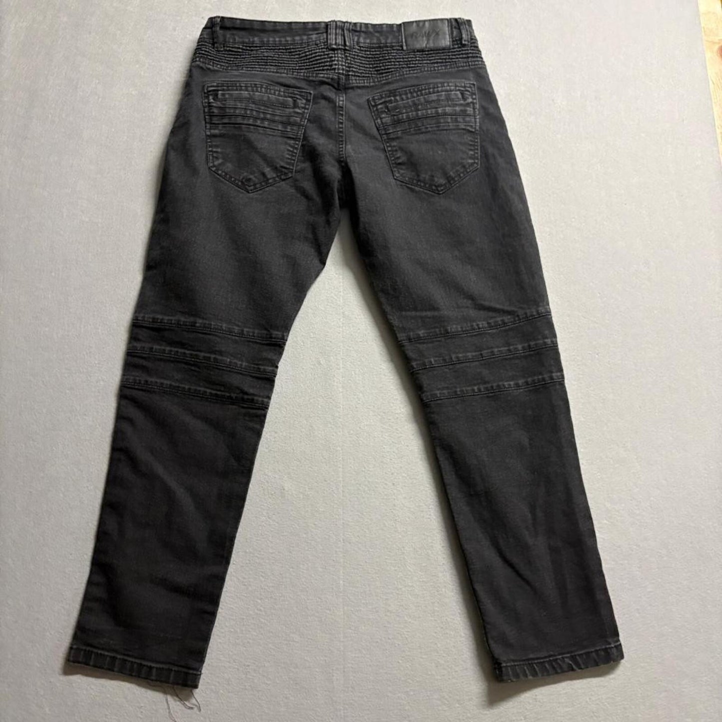 Raw X Moto Jeans Mens 34x30 Black Denim Biker Ribbed Panel Stretch Slim Fit