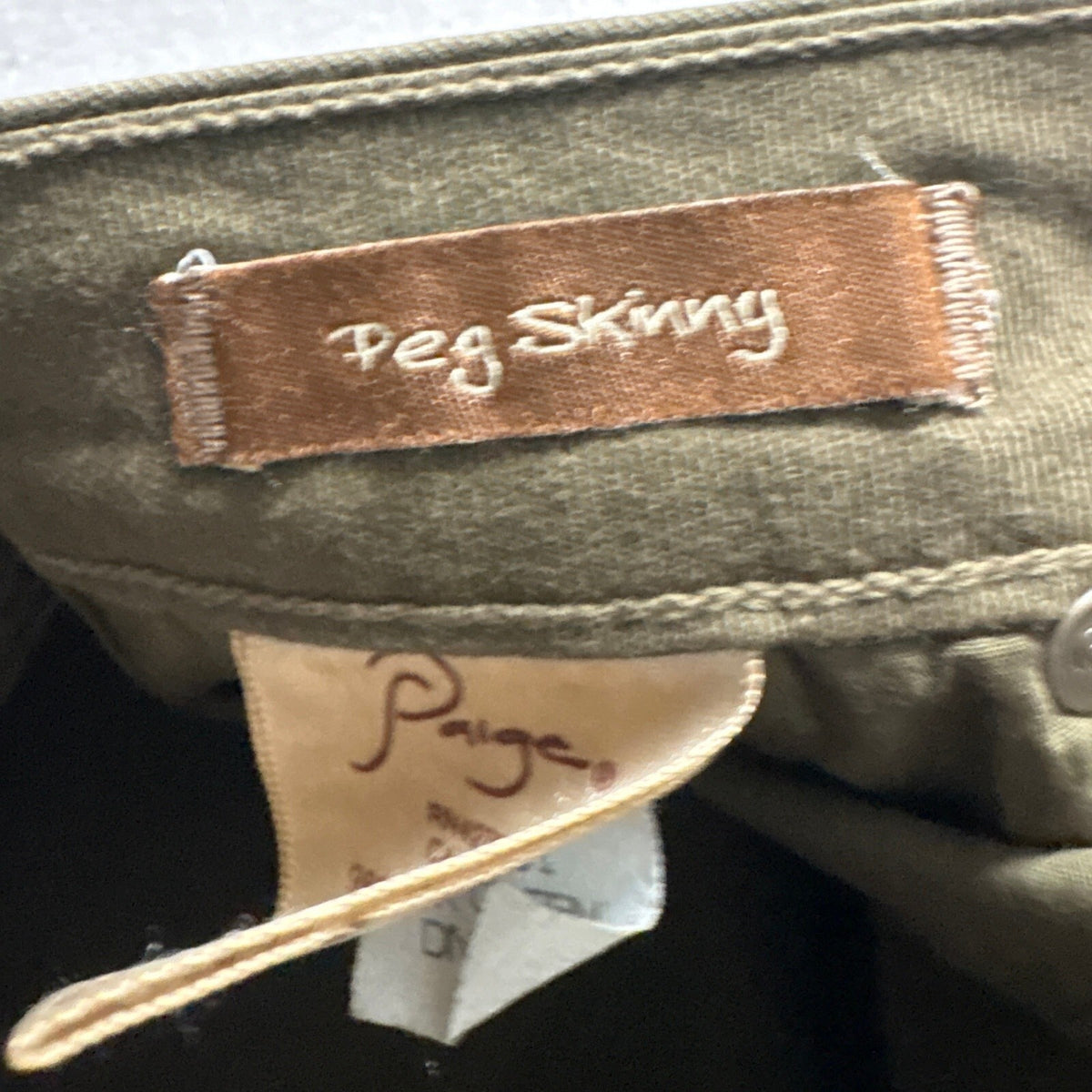 Paige Denim Peg Skinny Jeans Womens 28 Olive Green Stretch Made in USA