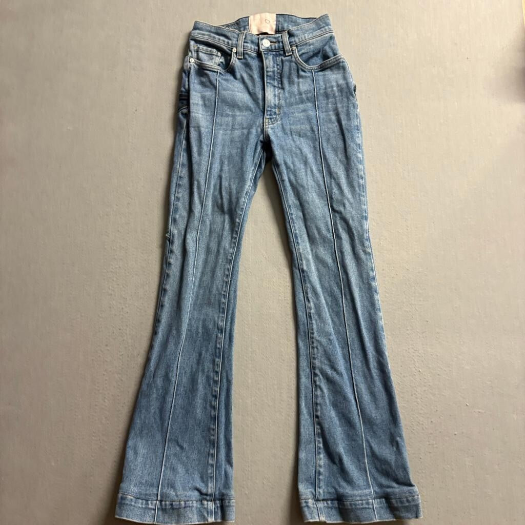 Revice Denim Star Patch Flare Jeans Womens Size 26 Blue High Rise Bell Bottoms