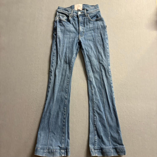 Revice Denim Star Patch Flare Jeans Womens Size 26 Blue High Rise Bell Bottoms