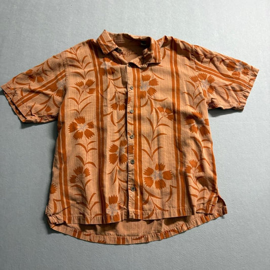 Tommy Bahama Mens XL Orange Floral Striped Tencel Short Sleeve Button Up Shirt