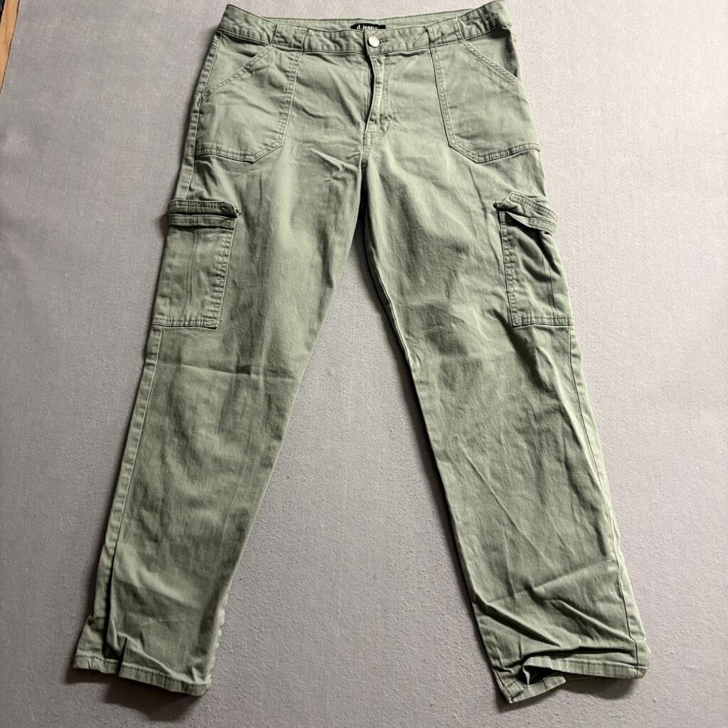 d.jeans Womens Cargo Pants Size 16 Green Cotton Blend Utility Pockets Mid Rise