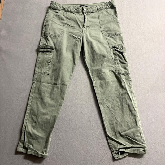 d.jeans Womens Cargo Pants Size 16 Green Cotton Blend Utility Pockets Mid Rise