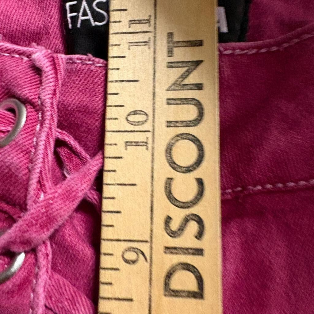 Fashion Nova Lace Up Flare Jeans Womens Size 9 Burgundy Pink Stretch Denim