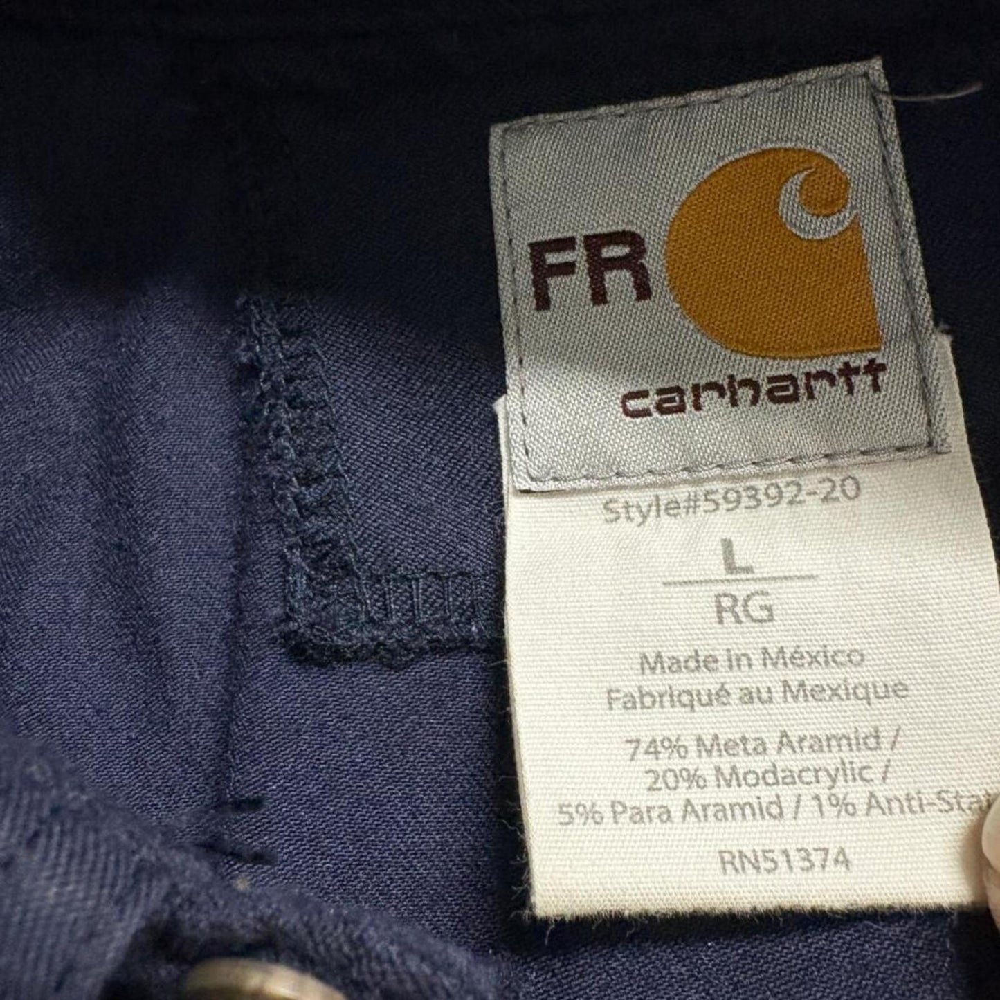 Carhartt FR Shirt Mens Large Navy Blue Flame Resistant Reflective Workwear