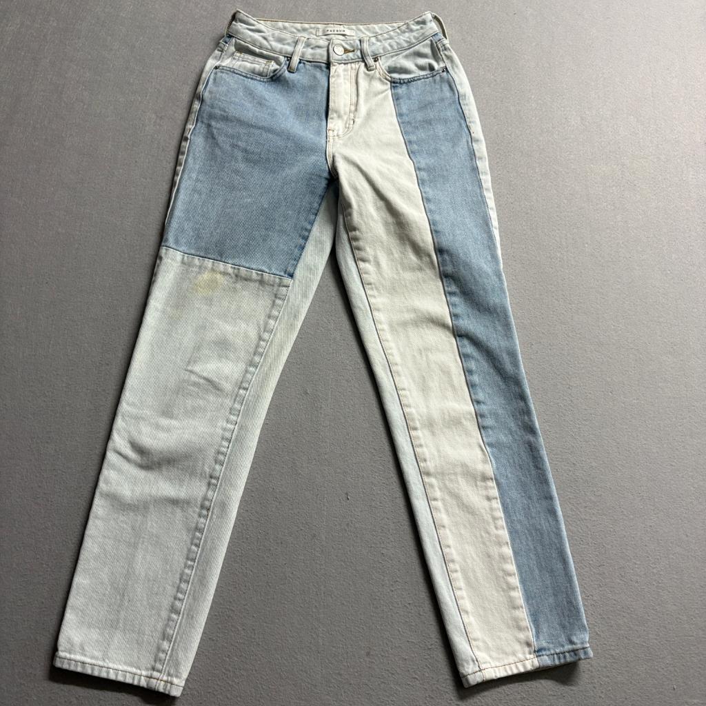 PacSun Colorblock Mom Jeans Womens 23 Blue Light Wash Denim High Rise Patchwork