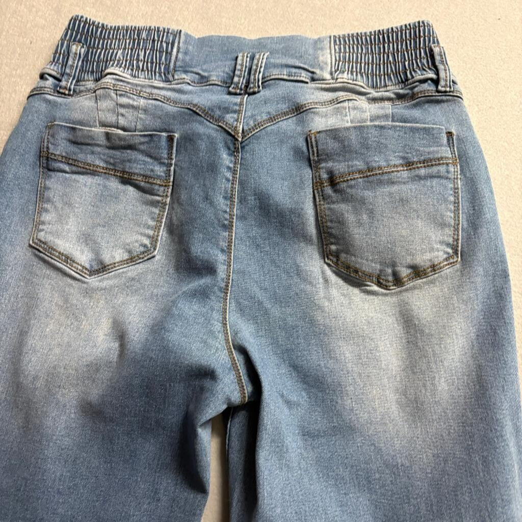 Jeans Wear High Waist Elastic Band Skinny Jeans Womens XL Blue Denim Stretch