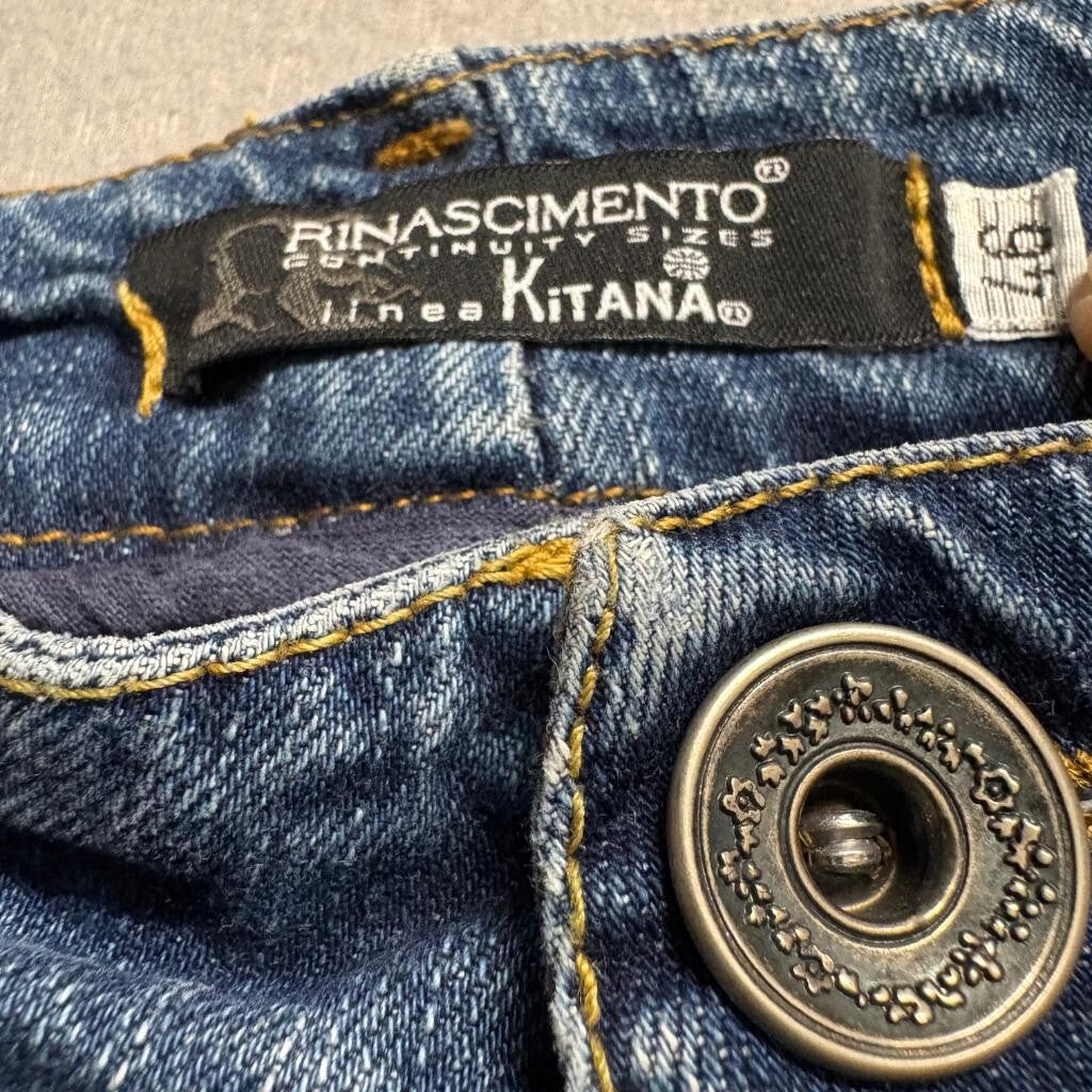 Rinascimento Linea Kitana Jeans Womens 46 Blue Denim Straight Leg Rhinestone IT