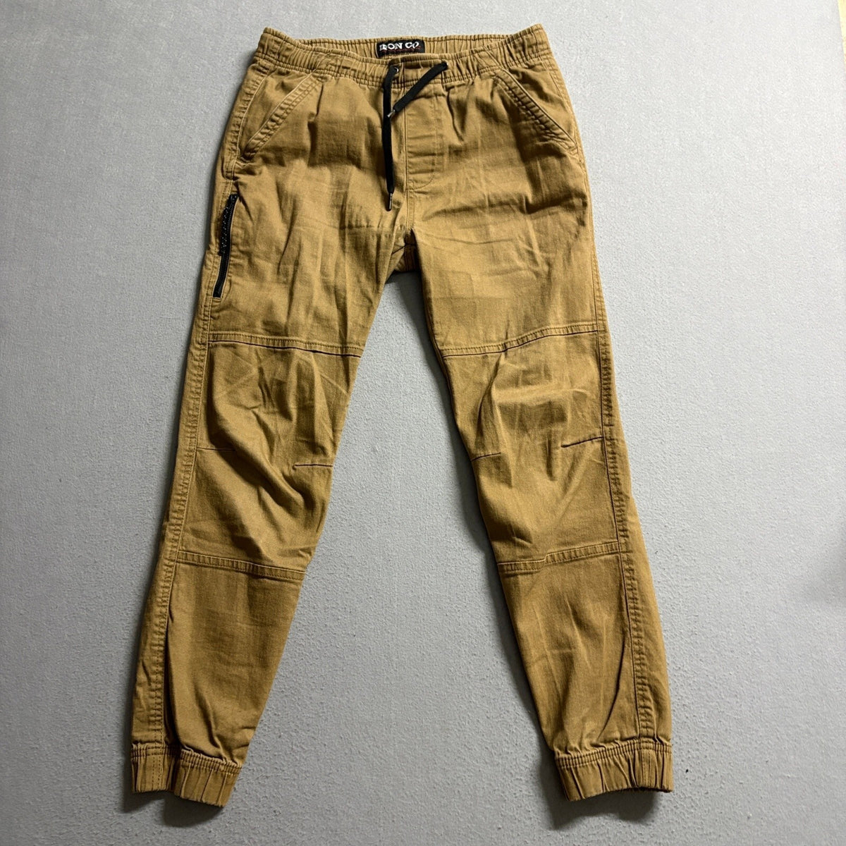Iron Co Mens Jogger Pants Small Brown Stretch Twill Elastic Waist Cuffed Chino