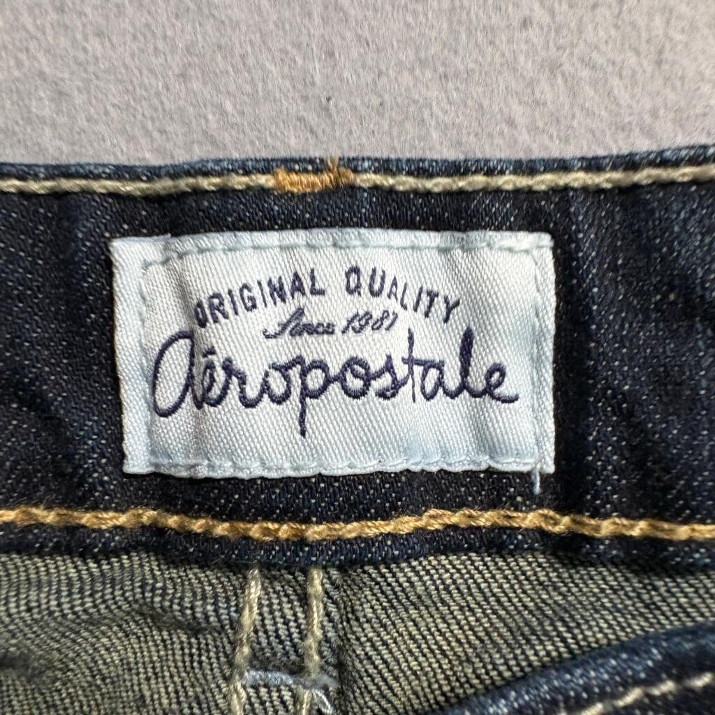 Aeropostale Bayla Skinny Jeans Womens 3/4 Short Dark Wash Blue Denim Stretch