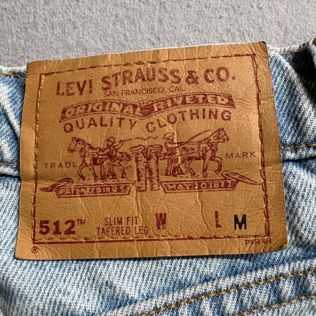 Vintage Levis 512 Custom Leather Front Jeans Womens Size 1 Med Light Wash Denim