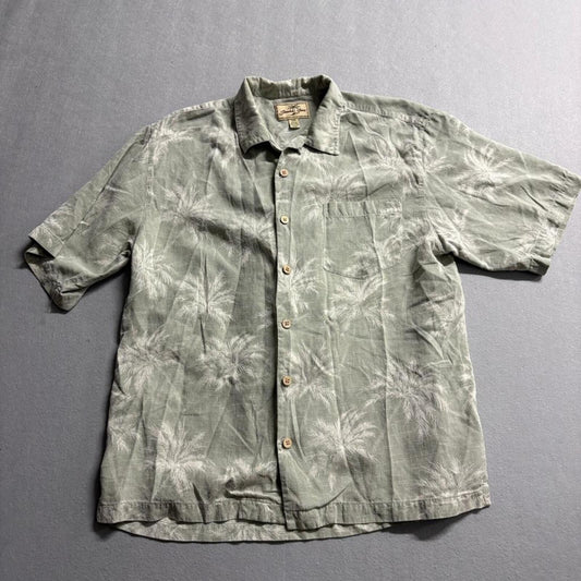 Jamaica Jaxx Silk Hawaiian Shirt Mens Medium Green Palm Tree Camp Button Up