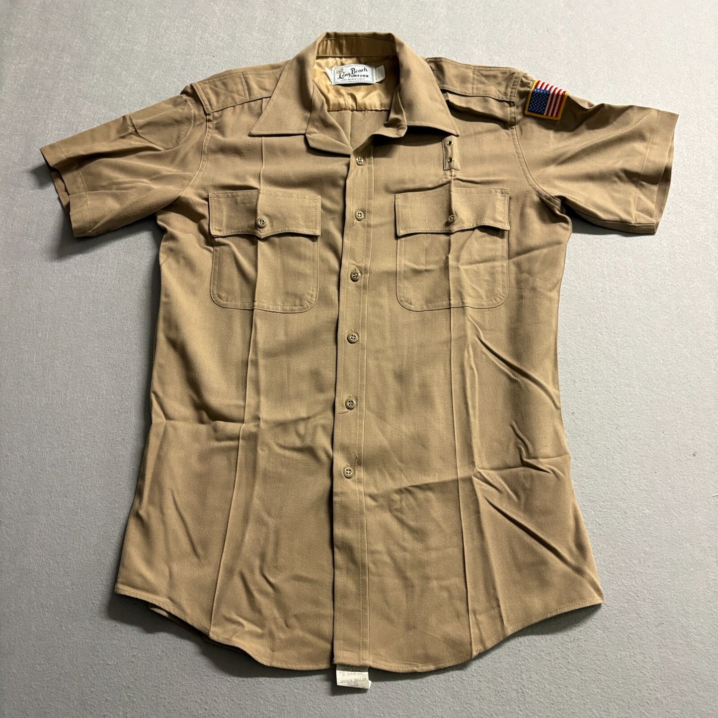 Vintage Security Uniform Shirt USA Flag Patch Khaki Tag L Fits Like L Workwear