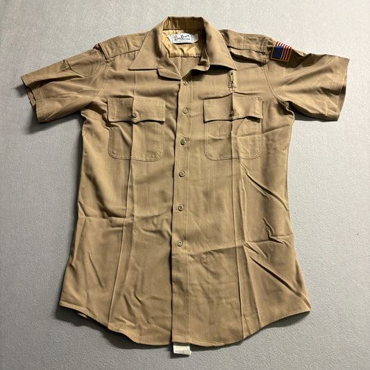 Vintage Security Uniform Shirt USA Flag Patch Khaki Tag L Fits Like L Workwear