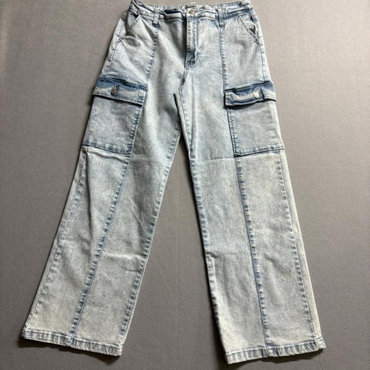 Celebrity Pink Cargo Jeans Womens Size 9/29 Acid Wash Wide Leg High Rise Blue