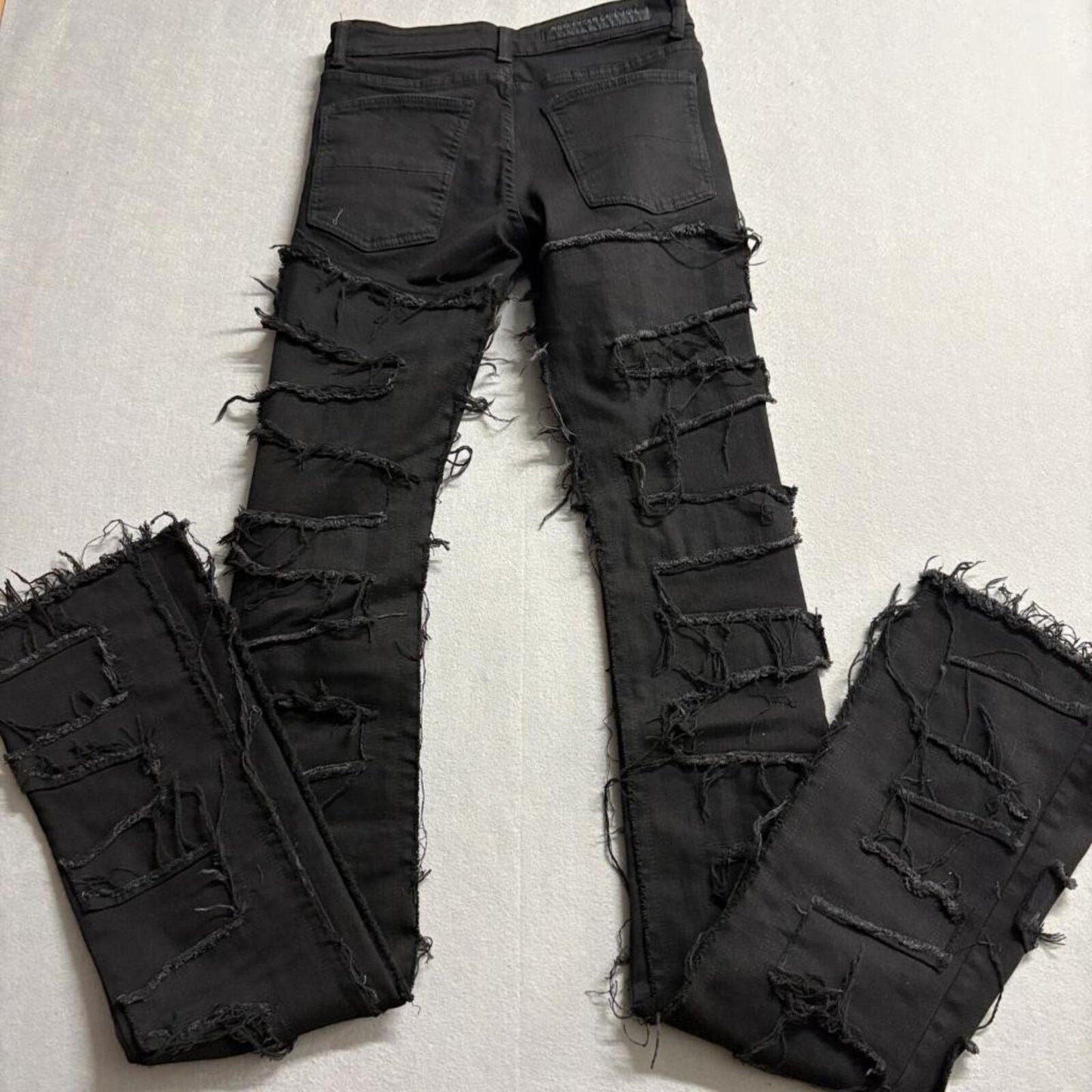 Rockstar Original RSM 225 Hallie Flare Denim Jeans Mens 30 Black Distressed