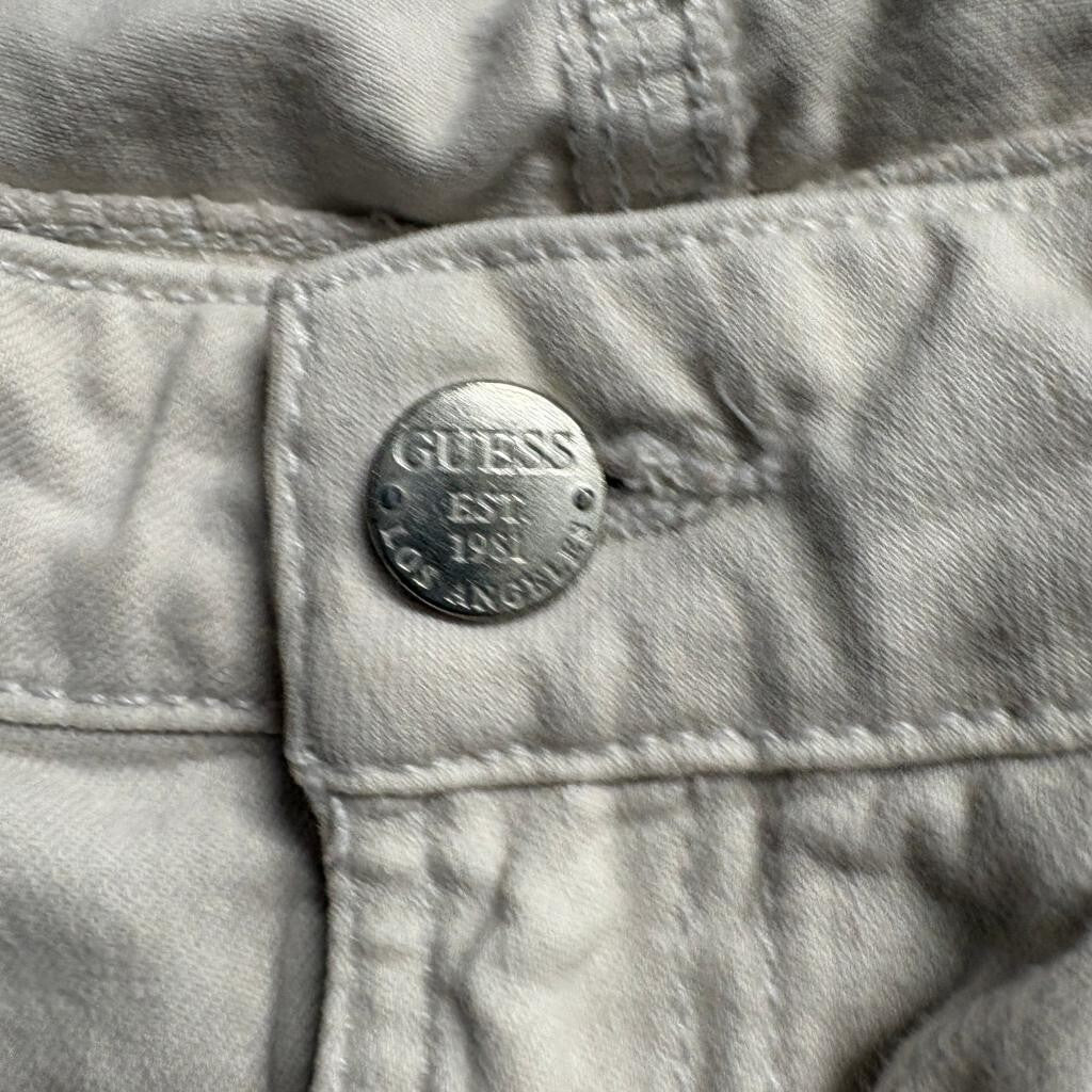 Guess Skinny Moto Jeans Womens 25 Beige Off White Ankle Zip Multi Pocket Low