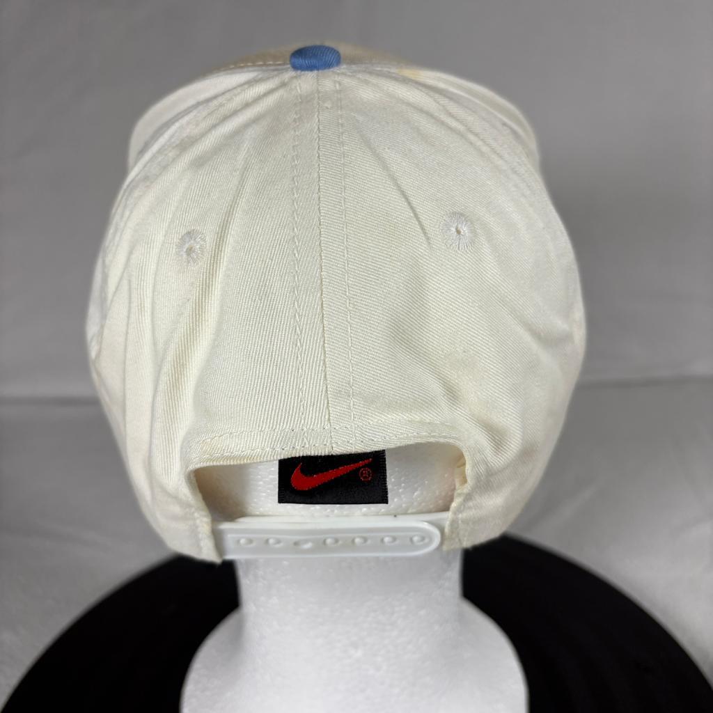 Vintage Nike Swoosh Snapback Hat Mens Beige Blue Green Under Visor Cap
