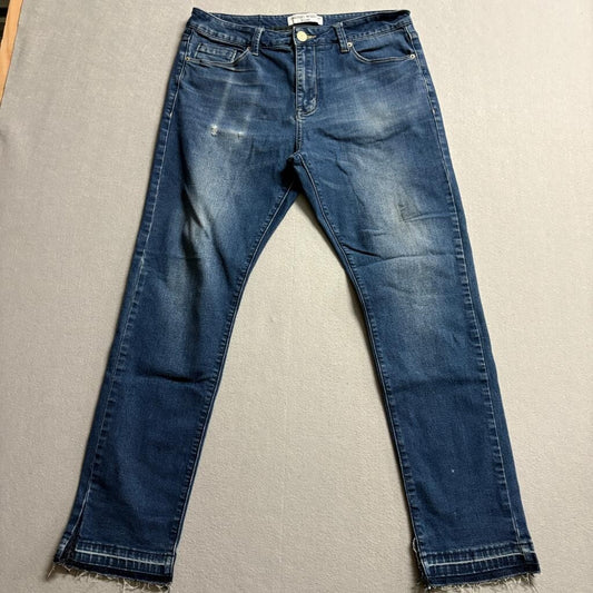 Indigo Wisdom Jeans Womens 34x30 Blue Denim Raw Hem Split Cuff Stretch Straight