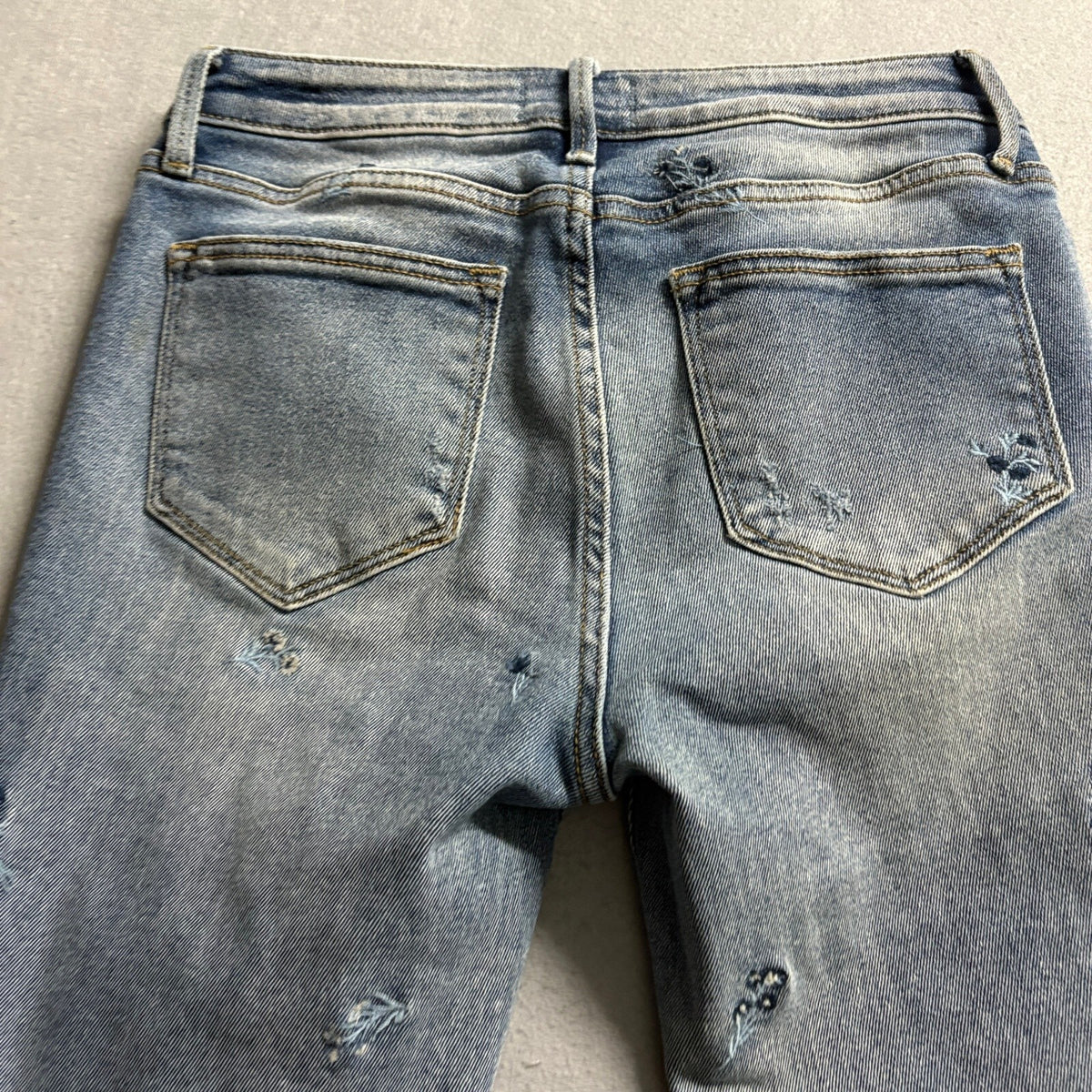 Driftwood Audrey High Rise Embroidered Distressed Jeans Womens 26 Blue Floral