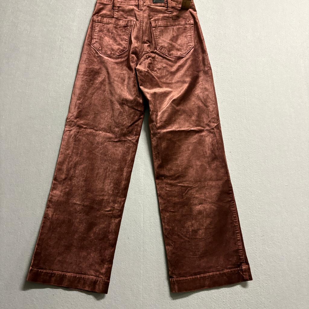 Paige Nellie Wide Leg Velvet Pants Womens Size 23 Brown Velour Stretch Cropped