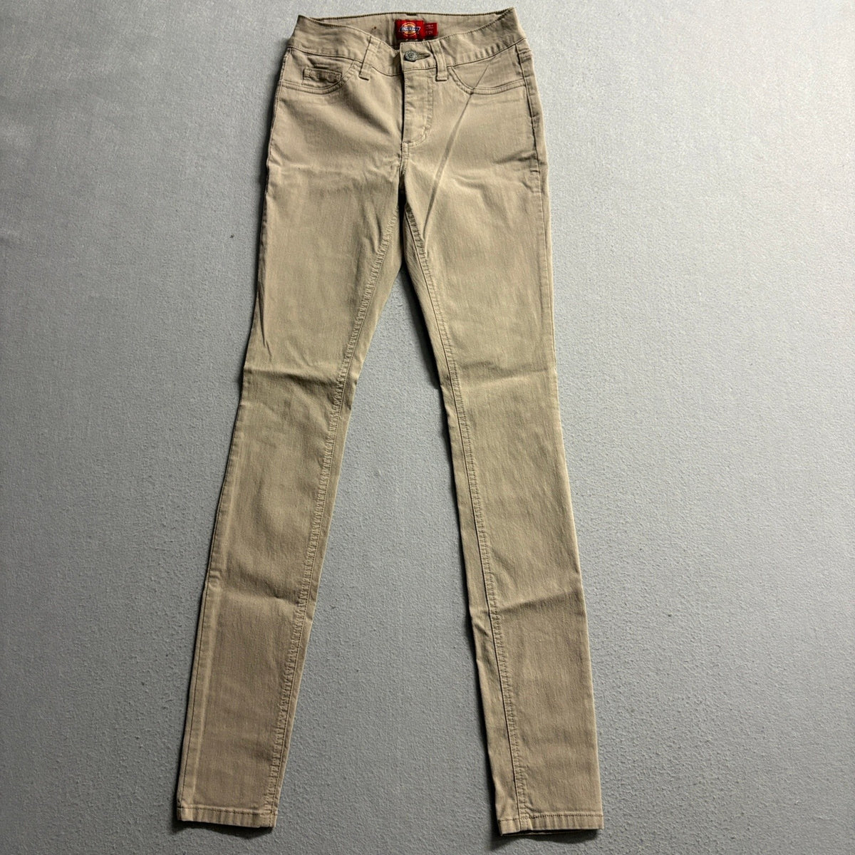 Dickies Girl Skinny Pants Womens Size 0/24 Khaki Beige Stretch Chino GM146
