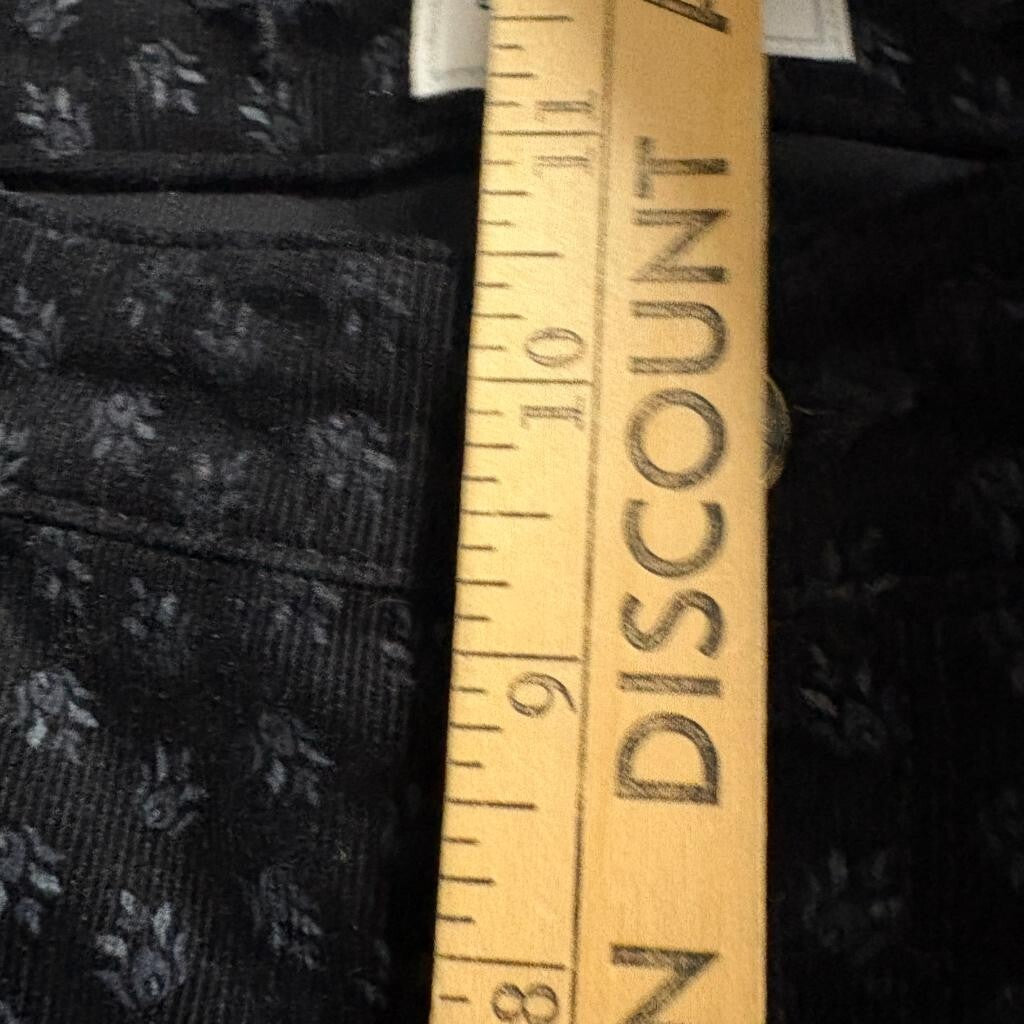 Charter Club Corduroy Pants Womens 8 Black Floral Print Stretch Straight Leg