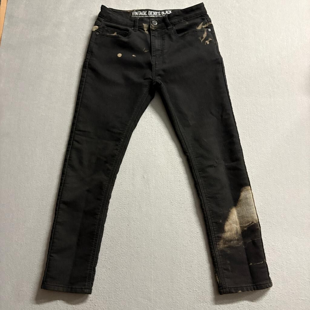 Vintage Genes Black Slim Fit Bleach Splatter Jeans Mens 30x30 Cotton Blend